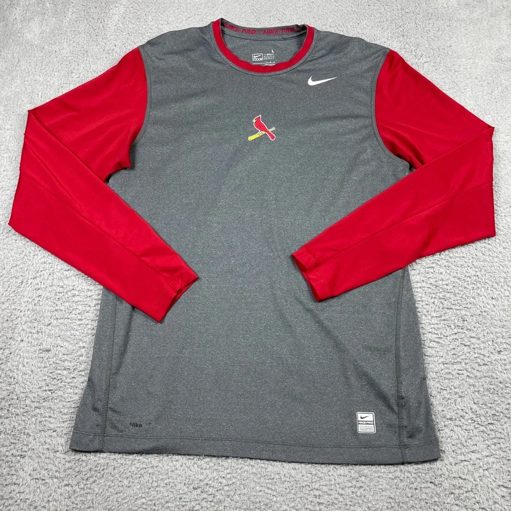 St. Louis Cardinals Nike Pro Shirt Mens Large Gray Red Long Sleeve Fit Dry MLB